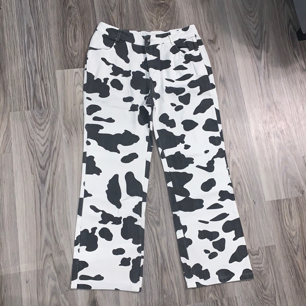 Cow Print Straight Leg Pants